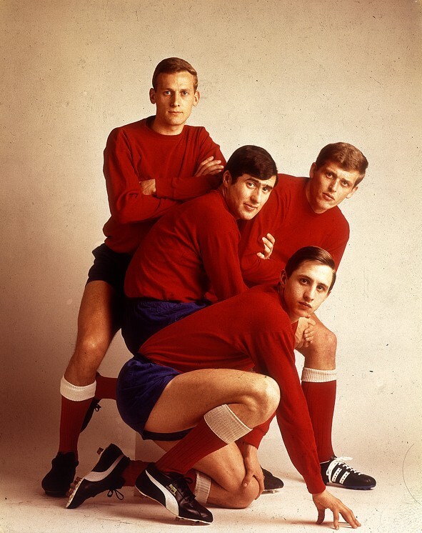 Foto voor het omslag van het tijdschrift Elsevier Magazine, Ajax-voorhoede: Klaas Nuninga, Sjaak Swart, Piet Keizer en Johan Cruyff